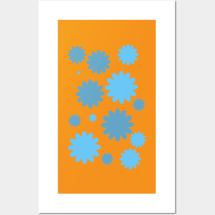 blue and orange  vintage flowers Posters and Art